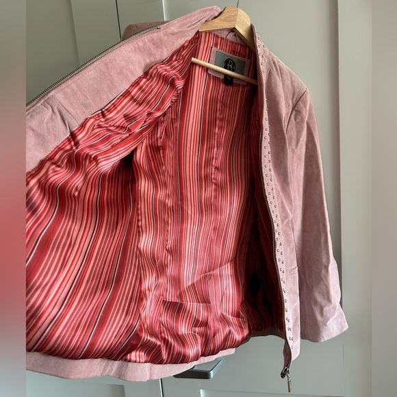 Line Pink Suede Leather Jacket - Picture 8 of 12